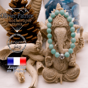 Bracelet amazonite et boule gravée feuilles en argent 925