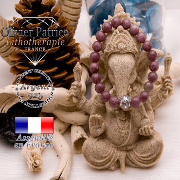 Bracelet lépidolite et boule gravée en argent 925