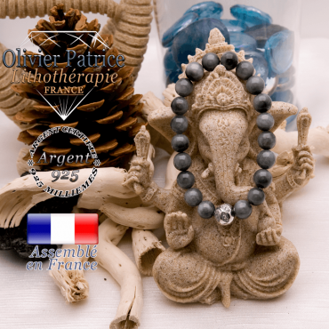 Bracelet pierre d'aigle et boule gravée en argent 925