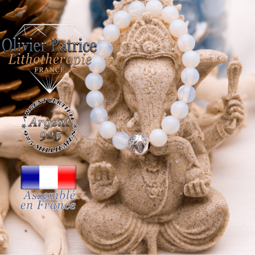 Bracelet opale et boule gravée en argent 925