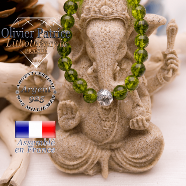 Bracelet péridot et boule gravée en argent 925