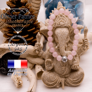 Bracelet quartz rose et boule gravée en argent 925