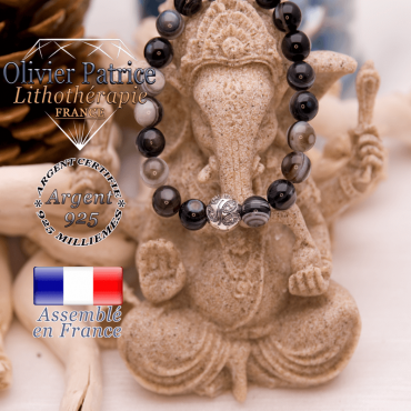 Bracelet sardonyx et boule gravée en argent 925
