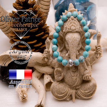 Bracelet turquoise et boule gravée en argent 925