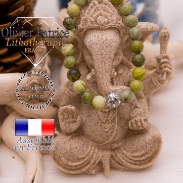 Bracelet turquoise africaine et boule gravée en argent 925