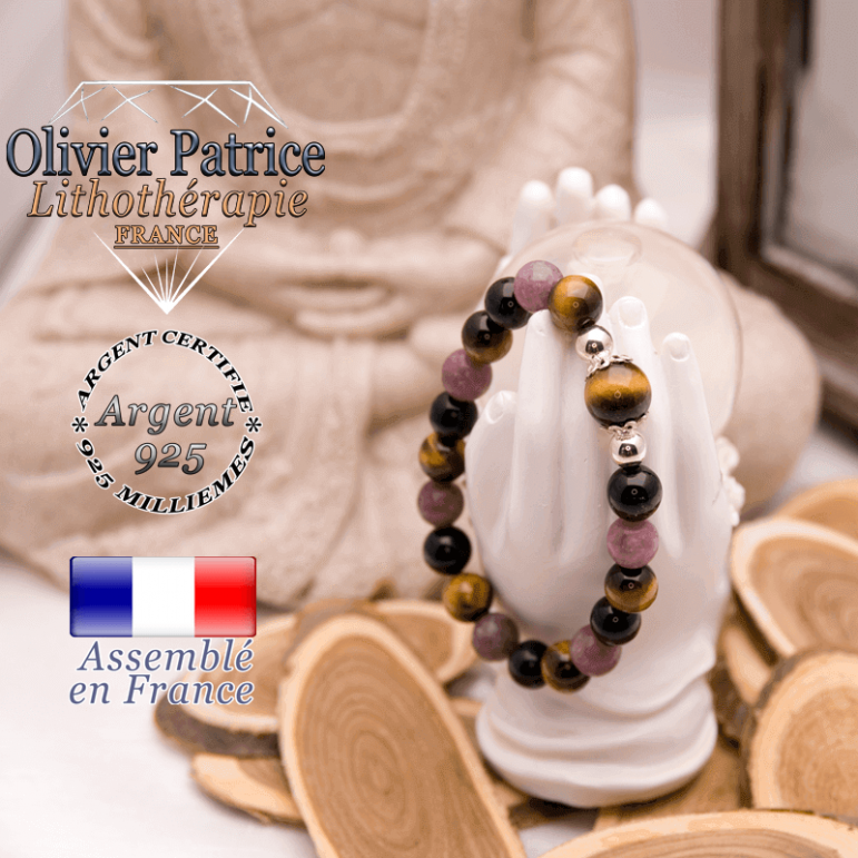 Bracelet protection femme 3 pierres centre œil de tigre en argent 925