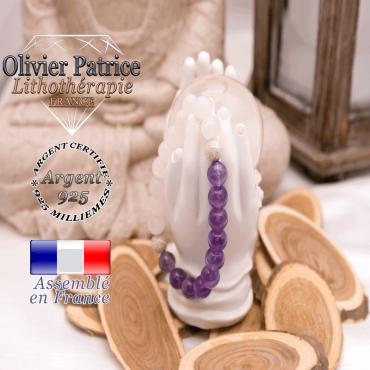 Bracelet quartz rose et améthyste et boules brillantes en argent 925