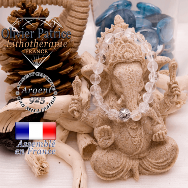 Bracelet cristal de roche et boule gravée en argent 925