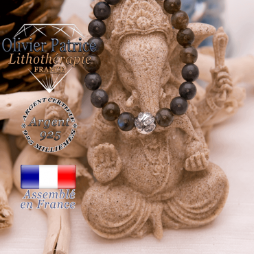 Bracelet labradorite et boule gravée en argent 925