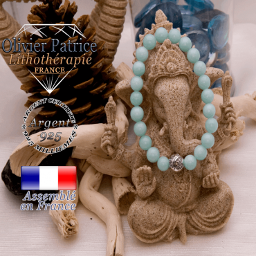 Bracelet jade vert et boule gravée en argent 925