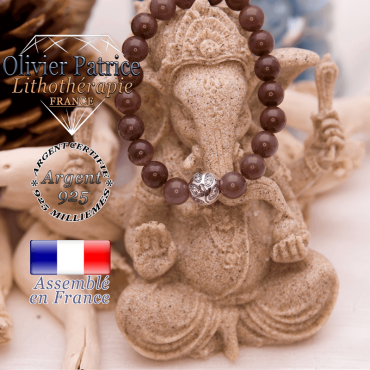 Bracelet quartz vin et boule gravée en argent 925