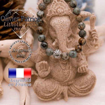 Bracelet turquoise bleue africaine et boule gravée en argent 925