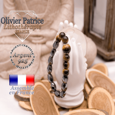 Bracelet œil de tigre hématite en argent 925