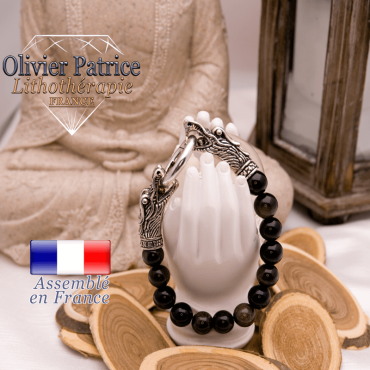 Bracelet en obsidienne dorée avec tête de dragon pour homme