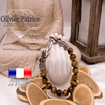 Bracelet en œil de tigre avec tête de dragon pour homme