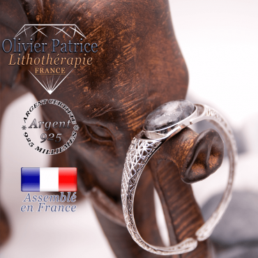 Bracelet toile d'araignée larvikite ouvert en argent 925