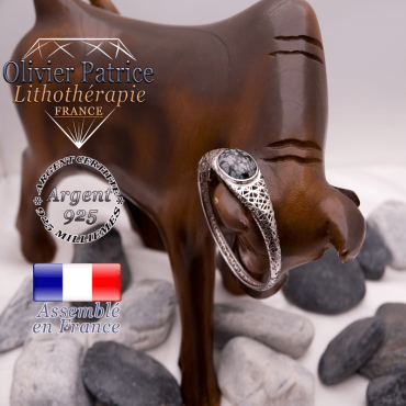 Bracelet toile d'araignée obsidienne neige fermé en argent 925