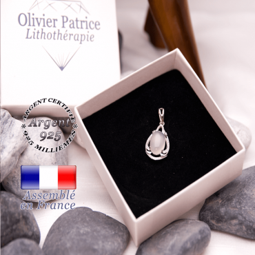 Pendentif cristal de roche goutte d'eau en argent 925