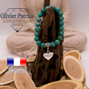 Bracelet amazonite russe  charms coeur en alliage