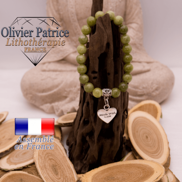 Bracelet jade néphrite du Canada charms coeur  alliage