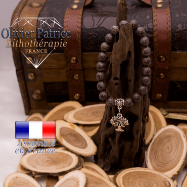 Bracelet obsidienne neige brune charms arbre de vie alliage