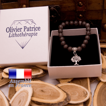 Bracelet obsidienne neige brune charms arbre de vie alliage
