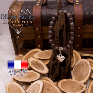 Bracelet obsidienne neige brune charms coeur alliage