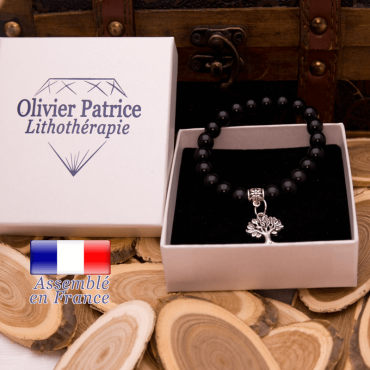 Bracelet obsidienne œil céleste charms arbre de vie alliage