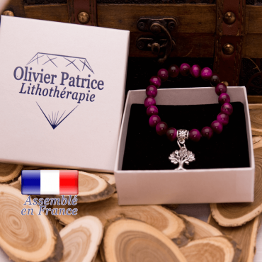 Bracelet Œil de Tigre teinte violette charms arbre de vie alliage