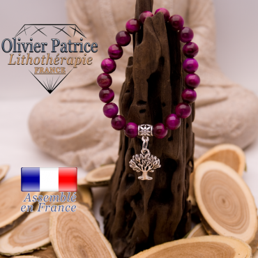 Bracelet Œil de Tigre teinte violette charms arbre de vie alliage