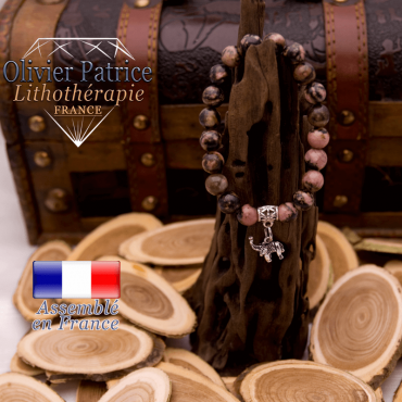 Bracelet rhodonite charms éléphant en alliage