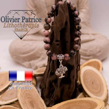 Bracelet rhodonite charms arbre de vie en alliage