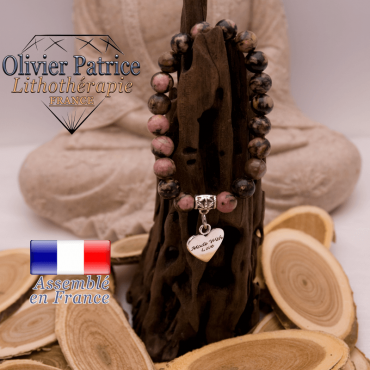 Bracelet rhodonite charms coeur en alliage