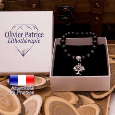 Bracelet tourmaline noire charms arbre de vie en alliage