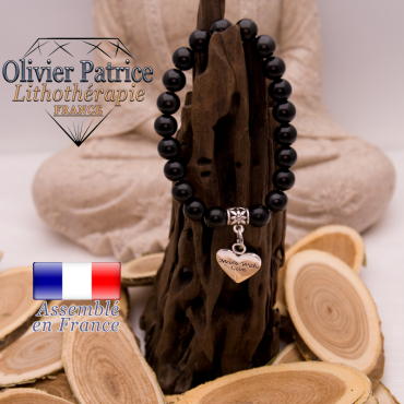 Bracelet tourmaline noire charms coeur en alliage