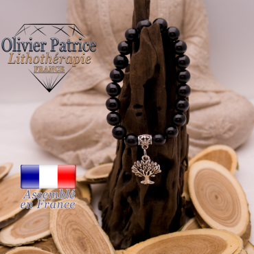 Bracelet tourmaline noire charms arbre de vie en alliage