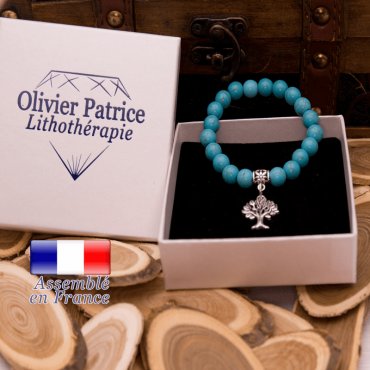 Bracelet turquoise et son charms arbre de vie en alliage
