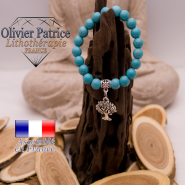 Bracelet turquoise et son charms arbre de vie en alliage