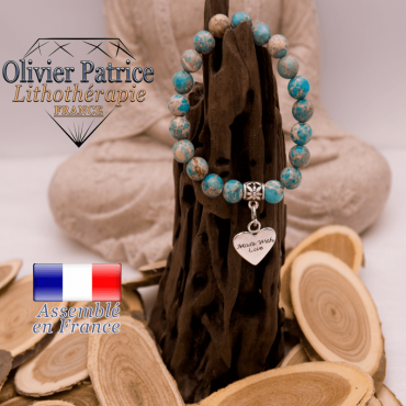 Bracelet agate crazy lace bleu charms coeur en alliage