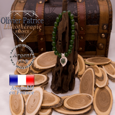 Bracelet jade de Taiwan cage strass argent 925