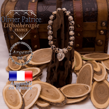 Bracelet jaspe dalmatien cage strass argent 925