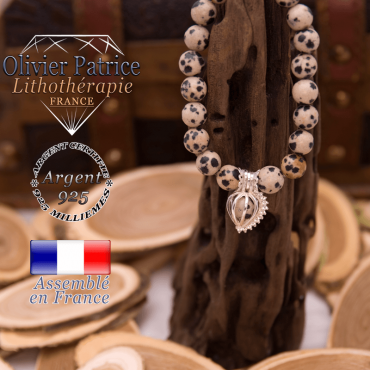 Bracelet jaspe dalmatien cage strass argent 925