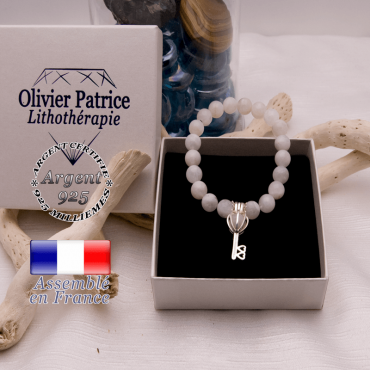 Bracelet  pierre de lune cage clé argent 925