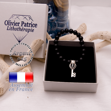 Bracelet tourmaline noire cage clé argent 925