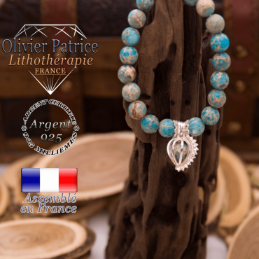 Bracelet agate crazy lace bleu cage strass argent 925