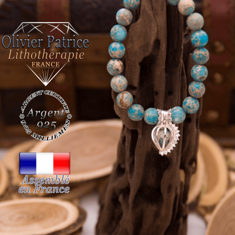 Bracelet agate crazy lace bleu cage strass argent 925