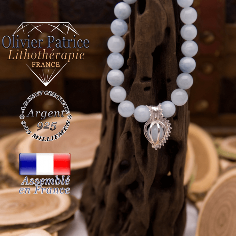 Bracelet aigue marine et sa cage strass en argent 925