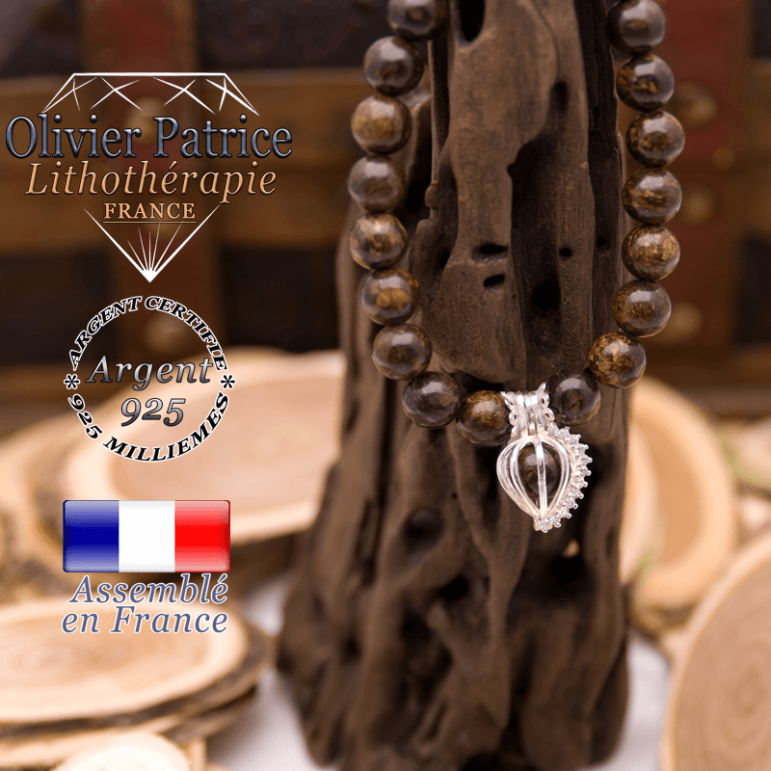 Bracelet bronzite et sa cage strass en argent 925