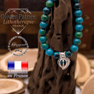 Bracelet chrysocolle et sa cage strass en argent 925