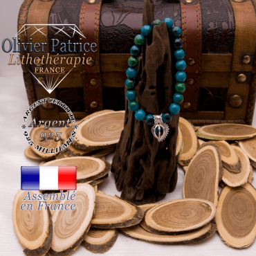 Bracelet chrysocolle et sa cage strass en argent 925